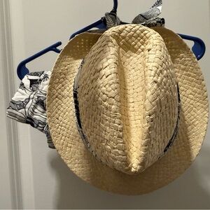 Janie and Jack Black and White tropical shorts and straw hat 2T